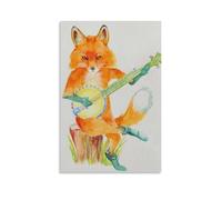Canvas Wall Art 12"x18"-A Fox Playing A Banjo, Sitting on A Stump, Wearing Green Shoes -Home Decor Paintings for Home, Bedroom（Unframed ）