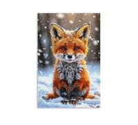 Canvas Wall Art 12"x18"-A Red Fox Sitting in The Snow, with Snowflakes Around, Its Fur Covered in Snow-Home Decor Paintings for Home, Bedroom（Unframed ）