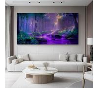 Canvas Wall Art 120L X 50W Cm Fantasy Forest Waterfall Pattern Purple Blue Unwall Decor For Living Room Bedroom And Home Decorations Modern Canvas Prints