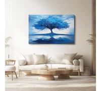 Canvas Wall Art 120L x 80W cm - Blue White Unframed Modern Blue Lone Tree Print for Bedroom or Living Room - Modern Minimalist Wall Decor