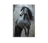 Canvas Wall Art 16"x24"-A Black And White Leopard-spotted Horse with Long Flowing Mane Standing on A Dirt Ground -Home Decor Paintings for Home, Bedroom（Unframed ）