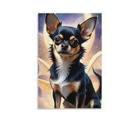 Canvas Wall Art 16"x24"-A Chihuahua with Bat-like Wings Sitting on Clouds, Under A Crescent Moon And Stars -Home Decor Paintings for Home, Bedroom, or Studio（Unframed ）
