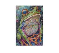 Canvas Wall Art 16"x24"-A Colorful Frog with Intricate Spiral And Circular Patterns on Its Body, Large Eyes, And Vibrant Limbs -Home Decor Paintings for Home, Bedroom（Unframed ）
