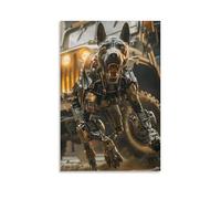 Canvas Wall Art 16"x24"-A Mechanical Dog with An Open Mouth, Sharp Claws, And A Metallic Body-Home Decor Paintings for Home, Bedroom（Unframed ）
