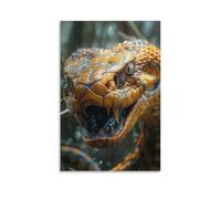 Canvas Wall Art 16"x24"-A Snake with Open Mouth, Showing Sharp Teeth, Scales in Orange And Black Colors -Home Decor Paintings for Home, Bedroom（Unframed ）