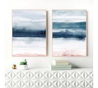 Canvas Wall Art,2 Pictures Set-Navy Blue Blush Pink Abstract Watercolor Painting Canvas Prints Modern Posters Nordic Wall Art Pictures Living Office Room Decor-60 * 80cm/(24 * 27inch) Unframed
