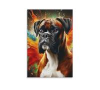 Canvas Wall Art 20"x30"-A Boxer Dog with A Brown And White Coat, Black Ears, And A Serious Expression-Home Decor Paintings for Home, Bedroom（Unframed ）