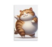 Canvas Wall Art 20"x30"-A Chubby Orange And White Tabby Cat, Standing on Its Hind Legs, with One Paw Raised And A Happy Expression -Home Decor Paintings for Home, Bedroom, or Studio（Unframed ）