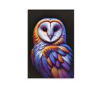Canvas Wall Art 20"x30"-A Colorful Barn Owl with Vibrant Feathers in Orange, Blue, Purple, And White, Showcasing Detailed Plumage And Striking Eyes -Home Decor Paintings for Home, Bedroom（Unframed ）