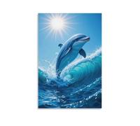 Canvas Wall Art 20"x30"-A Dolphin Leaping Above A Wave Under The Sun -Home Decor Paintings for Home, Bedroom（Unframed ）