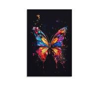 Canvas Wall Art 24"x36"-A Colorful Butterfly with Vibrant, Paint-splattered Wings, Surrounded by Splashes of Paint -Home Decor Paintings for Home, Bedroom, or Studio（Unframed ）