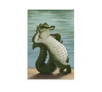 Canvas Wall Art 24"x36"-A Crocodile Lying on The Ground with Its Hands behind Its Head, Looking Relaxed -Home Decor Paintings for Home, Bedroom（Unframed ）