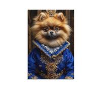 Canvas Wall Art 24"x36"-A Pomeranian Dog Wearing A RoyalOrnate Outfit with A Lace Collar And A Golden Crown on Its Head -Home Decor Paintings for Home, Bedroom, or Studio（Unframed ）