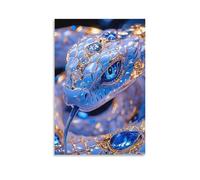Canvas Wall Art 24"x36"-A Snake Adorned with Blue Gems And Gold, with Its Tongue Out -Home Decor Paintings for Home, Bedroom（Unframed ）