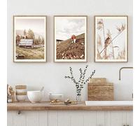 Canvas Wall Art,3 Pictures Set-Abstract Mountain Chalet Beige Reed Dandelion Deer Cattle Nordic Posters And Prints Wall Art Canvas Painting Pictures Living Room Decor-50*60cm/20*24inch (No Frame)