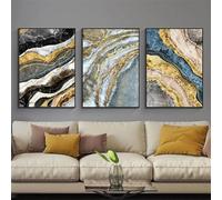 Canvas Wall Art,3 Pictures Set-Golden Marble Pattern Abstract Canvas Painting Nordic Poster and Print Contemporary Wall Art Picture Modern Living Office Room Decor-50*60cm/20*24inch (No Frame)