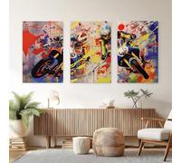 Canvas Wall Art 3 Piece Moving Figures Painting Posters 50x70cmx3 Canvas Prints Picture Abstract Graffiti Wall Decor for Living Room Home Office, Frameless Design