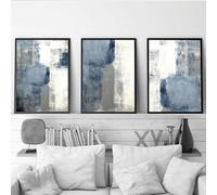 Canvas Wall Art,3 Pieces-Abstract Blue Navy Grey Canvas Painting Wall Art Poster Blue Brush Stroke Art Prints Nordic Wall Pictures For Bedroom Office Home Decor-50 * 70Cm (No Frame)