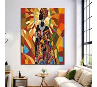 Canvas Wall Art 30X40Cm 1-Piece African Women Large Canvas Prints - Amber Orange Art Deco Pictures For Bedroom Walls- Home Decor Wall Pictures For Living Room - Traditional Geometric