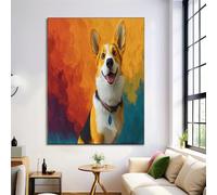 Canvas Wall Art 30X40Cm 1-Piece Cute Corgi Large Canvas Prints - Amber Orange Art Deco Pictures For Bedroom Walls- Home Decor Wall Pictures For Living Room - Animal Oil Painting
