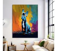 Canvas Wall Art 30X40Cm 1-Piece Cute French Bulldog Large Canvas Prints - Mustard Yellow Art Deco Pictures For Bedroom Walls- Home Decor Wall Pictures For Living Room - Abstract Ink Splash