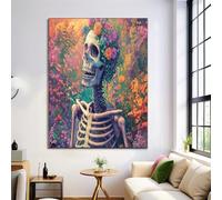 Canvas Wall Art 30X40Cm 1-Piece Flower Skull Large Canvas Prints - Light Purple Art Deco Pictures For Bedroom Walls- Home Decor Wall Pictures For Living Room - Dream Garden