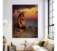 Canvas Wall Art 30X40Cm 1-Piece Savannah Lion Large Canvas Prints - Sepia Art Deco Pictures For Bedroom Walls- Home Decor Wall Pictures For Living Room - Sunset Animals