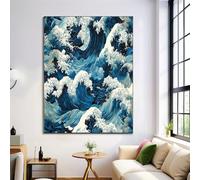 Canvas Wall Art 30X40Cm 1-Piece The Waves Of Kanagawa Large Canvas Prints - Navy Blue Art Deco Pictures For Bedroom Walls- Home Decor Wall Pictures For Living Room - Japanese Ukiyo-E