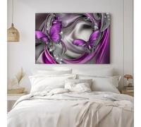 Canvas Wall Art 3D Fantasy Butterfly Lines Poster Painting for Bathroom Bedroom Living Room Dining Room Wall Decor Paintings 91 x 61 cm Unframed, Purple Silver