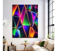 Canvas Wall Art 40X50Cm 1-Piece 3D Psychedelic Triangle Large Canvas Prints - Neon Colors Art Deco Pictures For Bedroom Walls- Home Decor Wall Pictures For Living Room - Modern Geometry