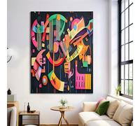 Canvas Wall Art 40X50Cm 1-Piece Abstract Musical Instruments Large Canvas Prints - Magenta Art Deco Pictures For Bedroom Walls- Home Decor Wall Pictures For Living Room - 3D Geometric Illustration