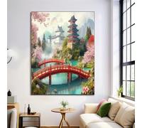Canvas Wall Art 40X50Cm 1-Piece Japanese Garden Large Canvas Prints - Emerald Green Art Deco Pictures For Bedroom Walls- Home Decor Wall Pictures For Living Room - Retro Architecture