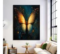Canvas Wall Art 40X50Cm 1-Piece Starry Sky Butterfly Large Canvas Prints - Dark Blue Art Deco Pictures For Bedroom Walls- Home Decor Wall Pictures For Living Room - Mysterious Animal