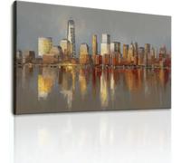 Canvas Wall Art 47 x 31.5 in Unframed - Cityscape New York Skyline Canvas Prints Modern Abstract Wall Painting Poster for Living Room Bedroom Bathroom Hallway Home Decor Pictures, Grey