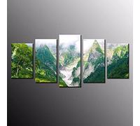 Canvas Wall Art - 5 Panel The Picture Print On Canva Green Mountain Forest Landscape, Posters And Prints Wall Art Living Room Home Decor Xxl/With Frame 200 X 100 Cm