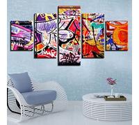 Canvas Wall Art 5 Piece Mural Oil Painting Pictures, Colorful Abstract Graffiti Print 5-Part Modular Posters, | With Frame 150 X 80 Cm | For Living Room Hotel Restaurant Office Home Deco-270727866961