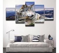 Canvas Wall Art 5 Pieces Vintage Animal Wolf Wall Art Prints Pictures For Bedroom Dining Kitchen Bathroom Pictures And Wall Art Decoration Artwork M/Without Frame 100 X 50 Cm