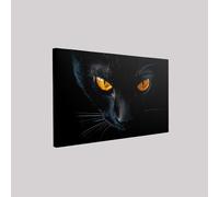 Canvas Wall Art 50 x 40 cm cat with yellow eyes Modern Prints Pictures Black for Bedroom Office Bathroom Hallway Dining Room