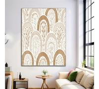 Canvas Wall Art 50X70Cm 1-Piece Bohemian Floral Large Canvas Prints - Beige Art Deco Pictures For Bedroom Walls- Home Decor Wall Pictures For Living Room - Traditional Geometric