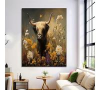 Canvas Wall Art 50X70Cm 1-Piece Highland Cattle Bush Large Canvas Prints - Tan Art Deco Pictures For Bedroom Walls- Home Decor Wall Pictures For Living Room - Nature Animals