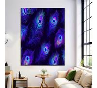 Canvas Wall Art 50X70Cm 1-Piece Neon Peacock Feathers Large Canvas Prints - Deep Purple Art Deco Pictures For Bedroom Walls- Home Decor Wall Pictures For Living Room - Psychedelic Animals