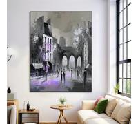 Canvas Wall Art 50X70Cm 1-Piece Paris Streets Large Canvas Prints - Black And White Art Deco Pictures For Bedroom Walls- Home Decor Wall Pictures For Living Room - Retro Landscape