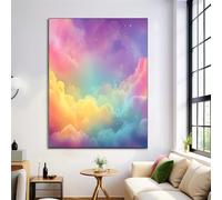 Canvas Wall Art 50X70Cm 1-Piece Rainbow Sea Of Clouds Large Canvas Prints - Pink And Purple Art Deco Pictures For Bedroom Walls- Home Decor Wall Pictures For Living Room - Dreamy Starry Sky
