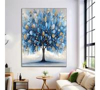 Canvas Wall Art 60X80Cm 1-Piece Feather Leaves Large Canvas Prints - Light Blue Art Deco Pictures For Bedroom Walls- Home Decor Wall Pictures For Living Room - Botanical Oil Painting