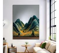 Canvas Wall Art 70X100Cm 1-Piece 3D Flower Mountains Large Canvas Prints - Dark Green Art Deco Pictures For Bedroom Walls- Home Decor Wall Pictures For Living Room - Scandinavian Geometric