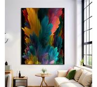 Canvas Wall Art 70X100Cm 1-Piece Abstract Feathers Large Canvas Prints - Turquoise Art Deco Pictures For Bedroom Walls- Home Decor Wall Pictures For Living Room - Medieval Graffiti