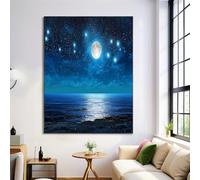 Canvas Wall Art 70X100Cm 1-Piece Mysterious Starry Sky Large Canvas Prints - Navy Blue Art Deco Pictures For Bedroom Walls- Home Decor Wall Pictures For Living Room - Dreamy Ocean