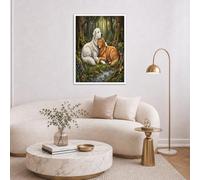 Canvas Wall Art - 70x100cm Unframed Fairy Tale Forest Canvas Artwork Golden Retriever And Great White Dog Posters Wall Pictures for Living Room Children's Room Hallway and Stairs, Moss Green