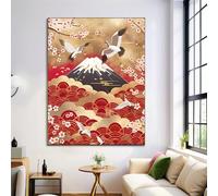 Canvas Wall Art 80X120Cm 1-Piece Clouds And Mount Fuji Large Canvas Prints - Red And Gold Art Deco Pictures For Bedroom Walls- Home Decor Wall Pictures For Living Room - Japanese Animals