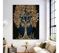 Canvas Wall Art 80X120Cm 1-Piece Fantasy Eyes Large Canvas Prints - Black And Gold Art Deco Pictures For Bedroom Walls- Home Decor Wall Pictures For Living Room - Retro Tree